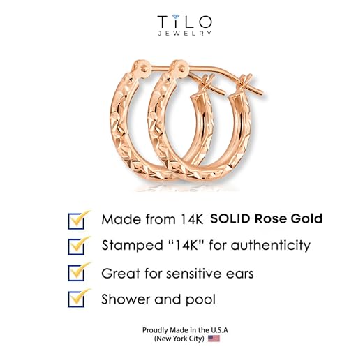 14k Rose Gold X-pattern Diamond-cut Round Hoop Earrings - style: 13mm