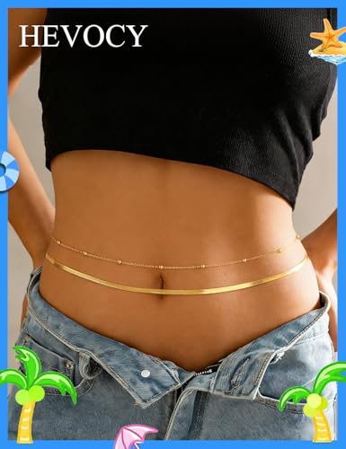 Gold Waist Chain for Women, Trendy Layered Belly Chain Jewelry, Adjustable Body Chain for Beach & Summer Outfit - style: Gold Style 3
