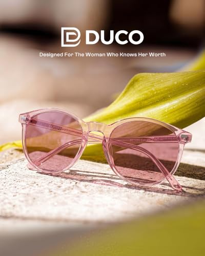 DUCO Women's Trendy Retro Round Acetate Polarized Sunglasses, UV400 99% Glare Block, Lightweight for Daily & Outdoor - color: 7. Pink Frame Purple Lens