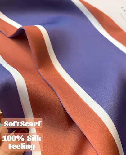 kcctoo 59" Mulberry Silk Like Head Scarf Women's Fashion Square Neck Satin Scarfs for Bag Hair Scarves Gift 59 * 5.9” - color: A004-purple Orange/59"x5.9"