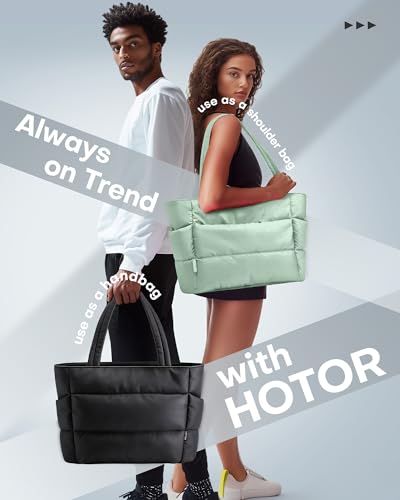 HOTOR Puffer Tote Bag for Women, Nurses - Multi-Pocket Lightweight Bag for Work - Quilted Handbag for Travel and Gym - color: Green, size: 18.1" × 6.3" × 11.8"