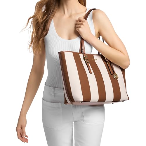 Michael Kors Quinn Large Tote - color: Gold-tone Hardware/Canvas/Luggage