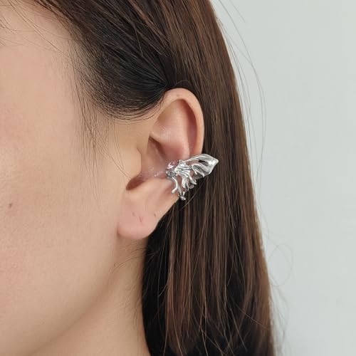 Gold Ear Cuff Earrings for Women Non Piercing 14K Gold Plated/Silver Cuff Clip On Cartilage Hoop Shining Cubic Zirconia Twisted Chain Ear Clip On Earring for Women Chunky Ear Cuffs Earrings - color: Pink-Butterfly