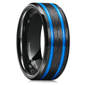 King Will Mens Tungsten Rings for Men Two Tone Grooved Mens Wedding Band Cool - color: Black & Blue Two Groove 8mm