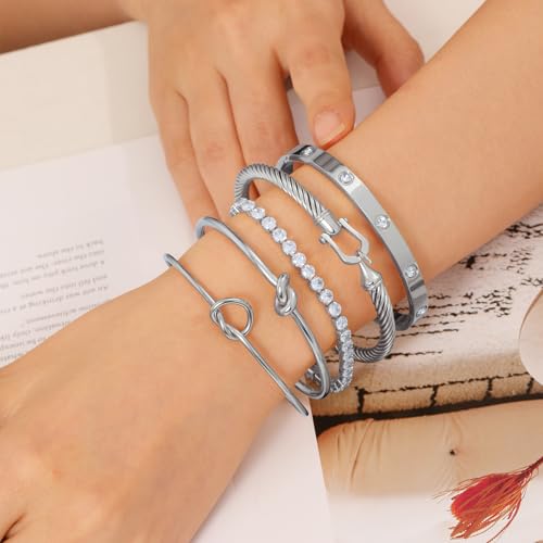 18 K Gold Plated Love Bangle Bracelet Stack Cuff Jewelry for Women Jewelry Set for Women Gift with Box - style: style20
