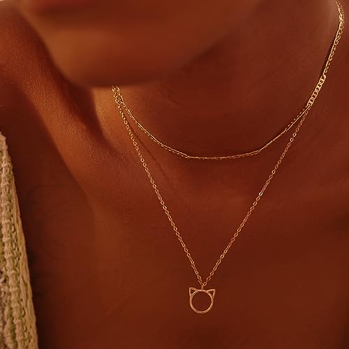 Fettero Animal Necklaces for Women 14K Gold Plated Charm Snake Necklace Elephant Bird Cat Butterfly Pendant Cute Dainty Necklace Jewelry - style: Meow Head