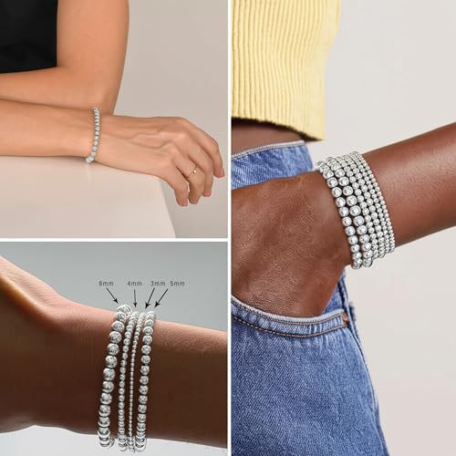 ÌF ME 16 PCS Gold Bead Bracelet for Women, Gold Beaded Stretch Plated Stackable Strand Bead Ball Bracelets stack Adjustable Jewelry Set for Gifts - color: 16 PCS Silver
