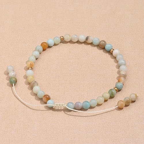 Softones 6mm Natural Stone Anklet for Women Gemstone Ankle Bracelets for Women Healing Energy Crystal Anklets Adjustable(8.5-10 Inches) - color: amazonite