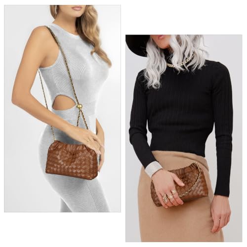 Joryin Woven Women's Crossbody Bag & Evening Purse, Trendy Dumpling Clutch & Hobo Cloud Shoulder Bag Trendy Dumpling Clutch - color: Woven Leather-brown