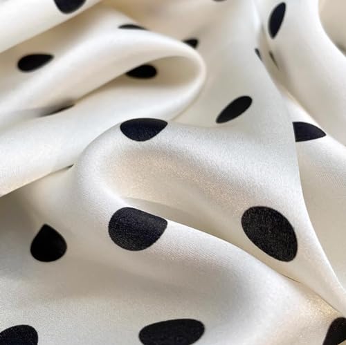 JERLA 100% Pure Mulberry Silk Square Scarf for Hair-27''x27'' Women Men Natural Silk Neckerchief Headscarf - color: Polka Dot Cream White
