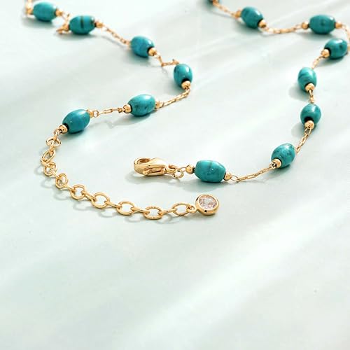 Created Turquoise Necklace for Women 14K Gold Plated Beaded Heart Choker Boho Necklaces Handmade Beach Summer Everyday Western Jewelry Gifts - color: Gold Chain, style: Oval