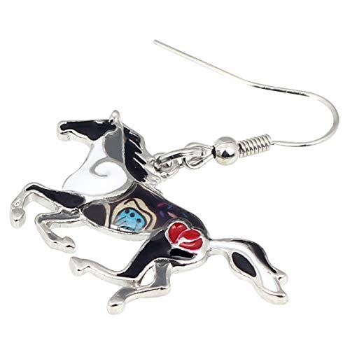 BONSNY Enamel Alloy Colorful Horse Earrings for Women Animal Lover Statement Jewelry - color: Black