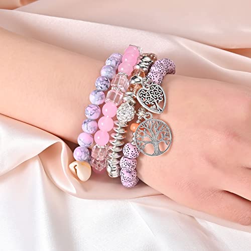 Bohemian Bracelet Sets for Women - 6 Sets Stackable Stretch Bracelets Multi-color Boho Jewelry for Women Hippie Bracelets Dainty Jewelry - color: Tree of Life Bead Bracelets