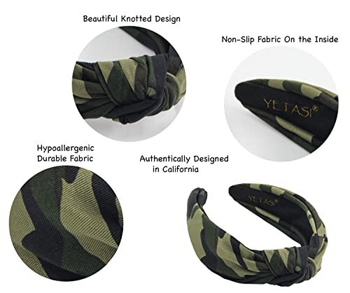 Head bands Adult Women, Army Headbands for Women Wearable All Day. Knotted Headband for Women Green Camo is Chic. Womens Top Knot Fashion Designer is Unique band for Girl Hair - color: Camo Army Green