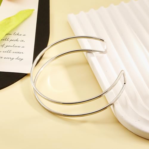 Women's 18k Gold Plated Arm Cuff Bracelet - Minimalist Silver Upper Arm Cuff for Cool - color: C-Silver