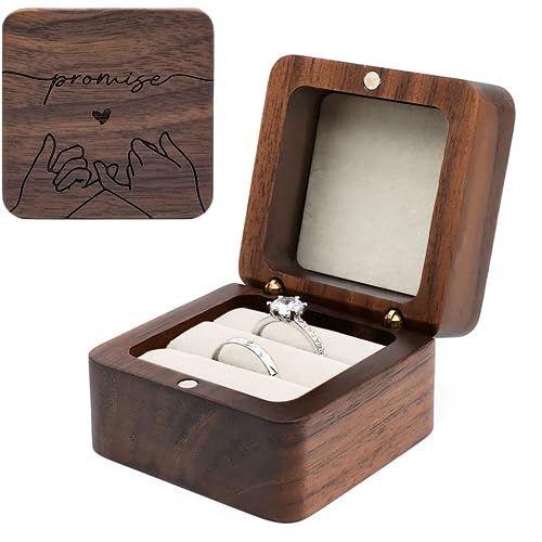 Wooden Double Ring box，Rustic Ring Case,Solid Wood Square Jewelry Storage Box-ring bearer pillow for Wedding Ceremony, Engagement(White velvet) - color: Rustic - 2 slot - White velvet