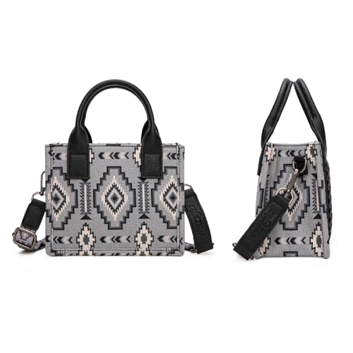 Wrangler Mini Aztec Tote Bag for Women Boho Small Top Handle Purse with Adjustable Strap - color: Boho Black