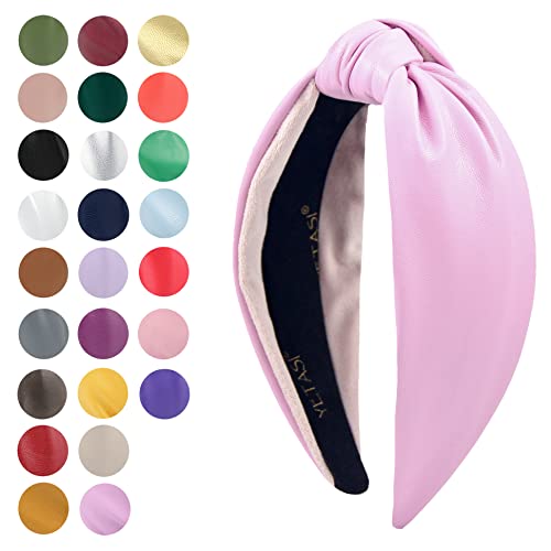 Leather Pink Levender Headband Warable All Day, Unique Adult Head bands for Women's Hair Year-round Faux Knotted Fashion Designer Top Knot for Women Girls Womens Headbands - color: Lavender Pink
