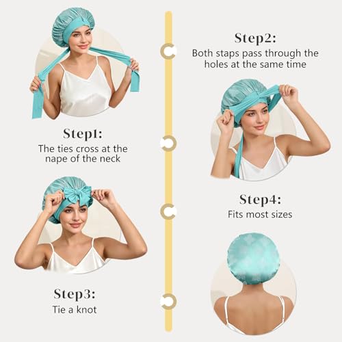 ZIMASILK 100% Mulberry Silk Bonnet for Sleeping Women Long Hair Double Layer Silk Hair Wrap with Tie Band Stay On Head (1Pc, Mint Green) - color: Mint Green-clover Crest
