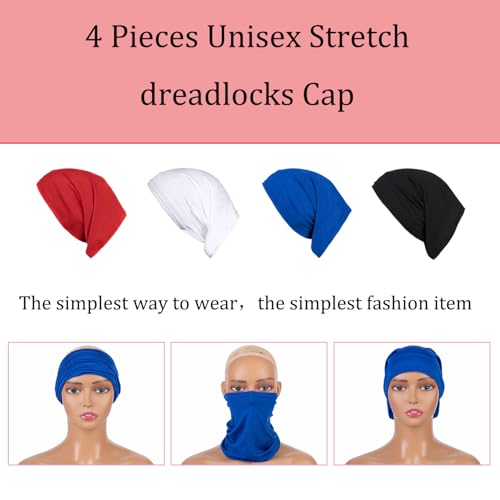 Leeven Sleep Shower Cap mens bonnet Long Hair Dread Loc Cap Long Braid Cap Elastic Dreadlock Tube for Men Woman - color: Black, Royal Blue, Red, White