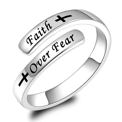 Sonateomber Gold Silver Faith Open Rings for Women ，Adjustable Minimalist Personality Encouragement Hope Love Healing Promise Ring Wedding Festival Accessories Fashion Jewelry Gift - color: Faith Over Fear