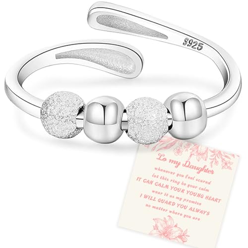 Senteria Anxiety Rings for Women Sterling Silver Rings Adjustable Stress Spinner Rings with Beads Fidget Rings for Anxiety Women - color: S925 ring-Style 1 daughter