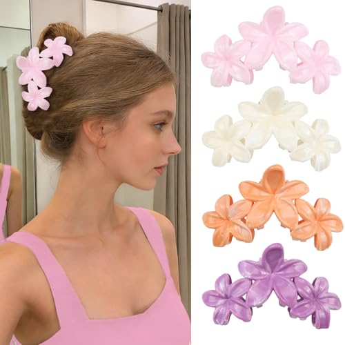 4Pcs Cute Hawaiian Flower Claw Hair Clips for Women Pink Purple Large Claw Clips for Thick Thin Hair Strong Hold Beach Hair Accessories for Women and Girls - color: 14-Colorful