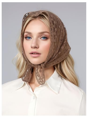 SweatyRocks Women's Floral Embroidery Lace Triangle Hair Scarf Headband Sheer Hair Bandana - color: Brown Lace, size: One Size