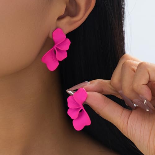 Chunky Earrings Big Statement Earrings for Women Trendy Large Floral Ginkgo Leaf Flower Earring Irregular Long Drop Dangle Earrings Chunky Jewelry - style: 1 - Hot Pink