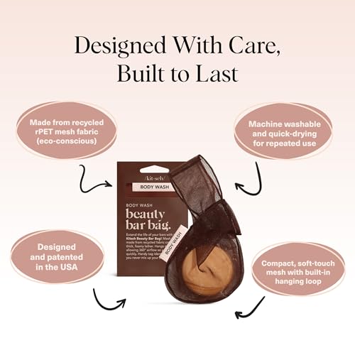 Kitsch Bar Soap Saver Pouch – Patented Mesh Soap Bag for Shampoo and Conditioner Bars - Extends Use & Prevents Soggy Mess - Recycled Beauty Bar Bag, Eco-Friendly - Chocolate - color: Chocolate
