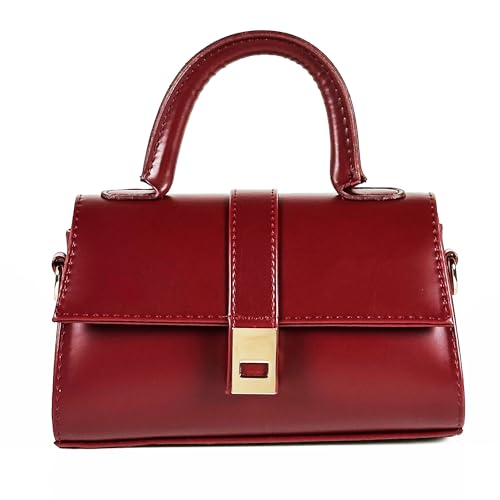 MOON CANTA Mini Crossbody Bag for Women – Small Faux Leather Shoulder Purse with Gold Lock, Elegant Design for Daily Use - color: Burgundy