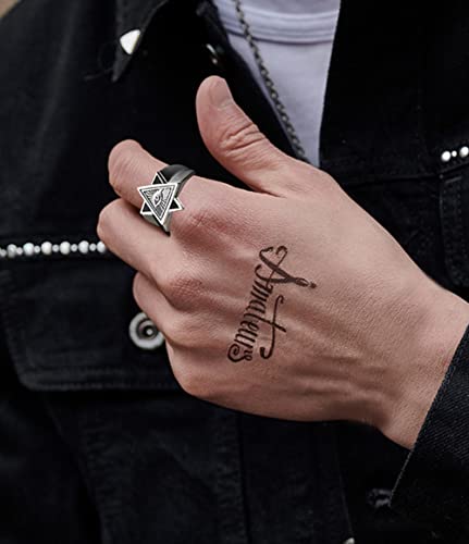 Open All Seeing Eye of God Ring for Men, Adjustable Vintage Crossbones Triangle Black Silver Engraved Eye of God Ring Ring, Personalized All Seeing Ring Christmas Jewelry Gifts for Men Women