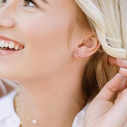 Gold Circle Earrings for Women Circle Stud Earrings Simple Tiny Triangle Square Bar Stud Earrings Trendy Jewelry Gifts - color: A3：rose gold circle earrings