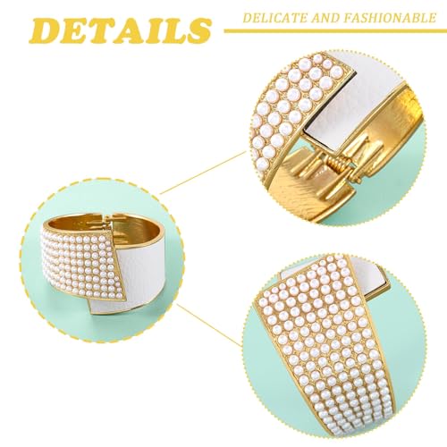 ELABEST Stylish Rhinestone Bracelet Cuff Bracelets Stretch Bracelets Sparkly Hand Chain Wedding Parties Jewelry Accessories for Women - color: Pearl-White