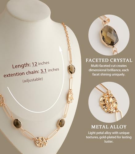 Long Gold Necklaces for Women Dainty Natural Stone Beaded Gold Necklace Mothers Day Gifts Boho Gold Costume Jewelry for Women - color: 79-Grey Crystal