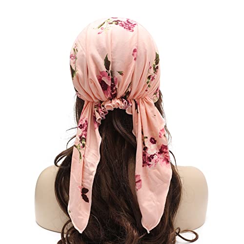 ZLYC Chemo Headwear Pre Tied Head Scarf Headwraps Lightweight Turban Beanie Cap for Women - color: Floral Light Pink