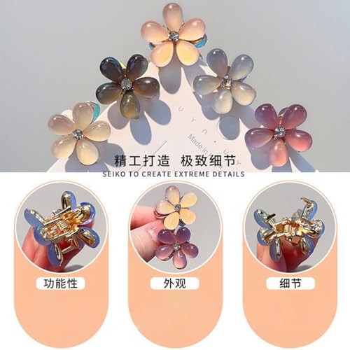 Small Crystal Hair Charm Claw Clips for Women Girl, 20PCS Gradient Cat's Eye Mini Flower Claw Design Hair Accessories (Yellow) - color: Yellow