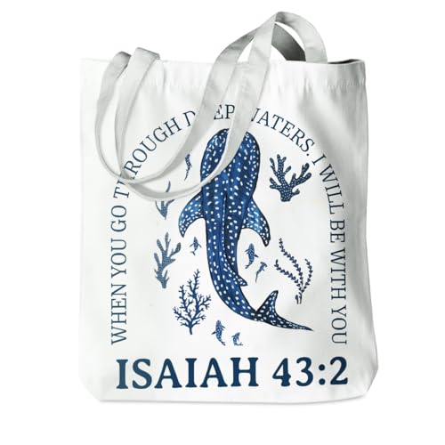 Floral Beach Whale Shark Gifts Jellyfish Christian Canvas Tote Bag for Work Totes for Women Christmas Bible - color: Isaiah03 181