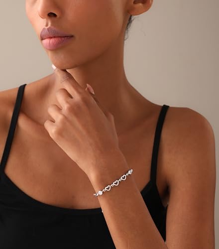 LeCalla 925 Sterling Silver Bracelet Jewelry Gift | Lightweight Italian Design Adjustable Love Bracelet | Link Chain with Lobster Claw Clasp Bracelet for Women Daughter Friendship Bracelet - color: CZ Open Heart
