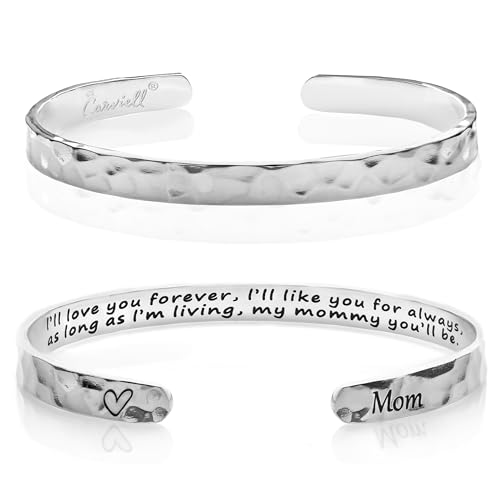Carviell Bracelet - Gifts for Women – Inspirational, Friendship, Love, Mom, Daughter, Sister, Christian, Graduation, Memorial & Wedding Gifts – 100+ Phrases – Stainless Steel, Gift-Ready - style: MOM'S Gift - I'll love you forever, I'll like you for alway
