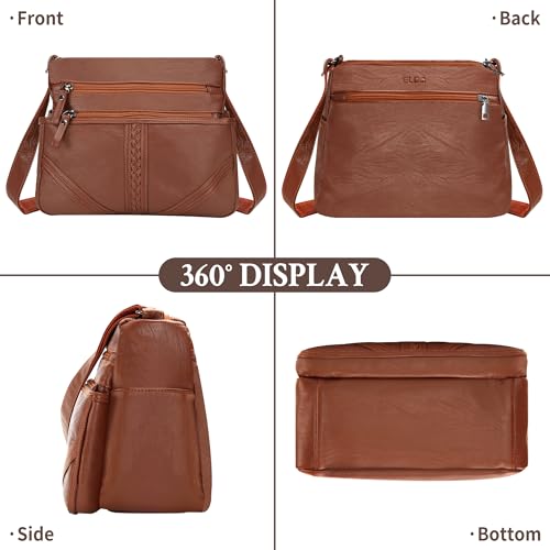 ELDA Crossbody Bags For Women Pocketbooks Soft PU Leather Purses and Handbags Multi Pocket Shoulder Bag - color: Amber Brown