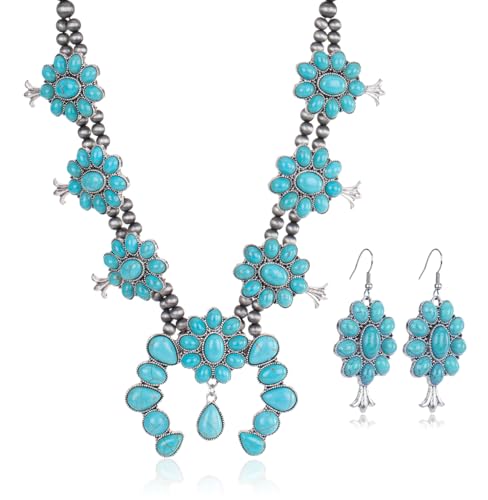 Montana West Rustic Couture's Western Jewelry Set for Women Cowgirl Vintage Western Necklace Earring - color: D-Turquoise
