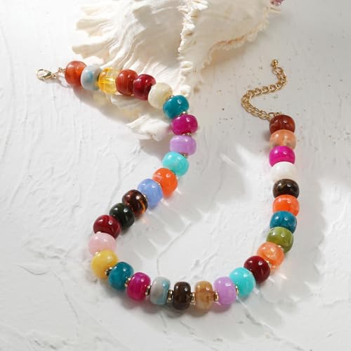 Chunky Beaded Starfish Shell Necklace for Women Colorful Boho Summer Chain Choker Beach Necklace with Acrylic Beads Trendy Chunky Jewelry Gifts - color: Colorful