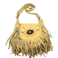 Women’s Genuine Leather Crossbody Belt Bag with Fur Fringe, Braided Bead Handcrafted Design, Clip-On Hip Fanny Pack with Jeans Loop, (J2400LB, Beige) - color: J2400LB-Beige