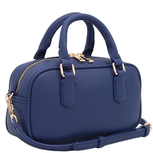FashionPuzzle Mini PU Leather Satchel Purse Top Handle Crossbody Bag - color: Navy
