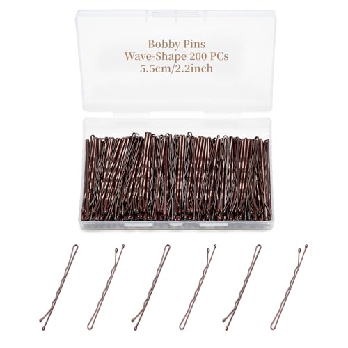 QIUTIMIY 200 Pcs 2.2 Inch Wave-Shaped Bobby Pins Brown Metal Hair Pins Hair Accessories for Women Stylists Hair Sticks Girl - color: Brown, size: Wave-2.2in