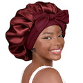 YANIBEST Adjustable Satin Bonnet for Sleeping Women Double Layer Hair Wrap Reduce Friction Prevent Frizz Natural Curly Hair - color: Burgundy