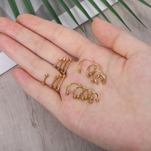 64 PCS Jewelry Lip Barbell Ring Lip Rings Vertical Labret Medusa Snake Bite Earring Piercing Jewelry Helix Earring Daith Tragus Cartilage Studs Steel for Women Men - color: gold