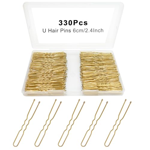 330 Count U Shaped Hair Pins Blonde, YINGFENG 2.4inch Gold Bun Pins Bun Hair Pins for Women Girls with Storage Box, Hair Accessories for All Hair Types - color: Gold(2.4Inch)