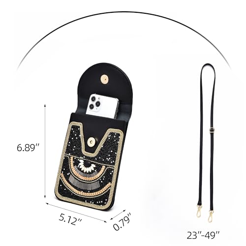 Small Crossbody Bags for Women Designer Cell Phone Bag Boho Shoulder Wallet Purse - color: Black-white